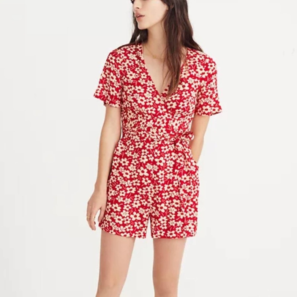 Madewell Red Floral Jumpsuit